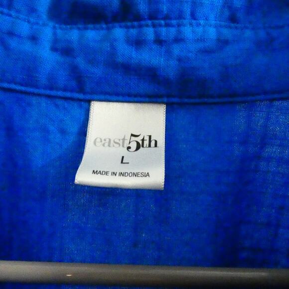 East 5th Large Women's Tunic Blouse Blue 3/4 Sleeves Collared Cotton Button Up - Picture 3 of 5